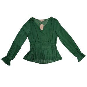 Philosophy Republic Green Pleated Waist Long-Sleeve Blouse XS 100% Polyester.